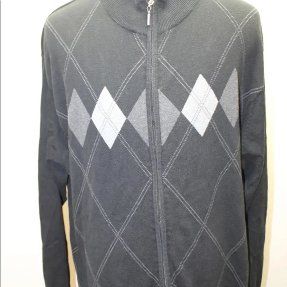 Pierre Cardin Men Sweater Black Argyle Zipper XL 109% Cotton Long Sleeve - Picture 15 of 16
